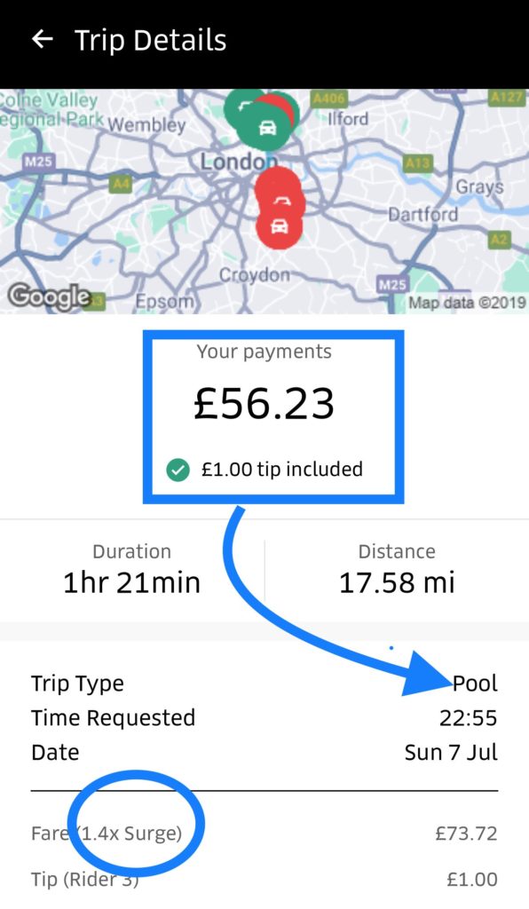uber pool surge trip